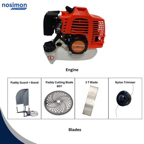 Nosimon 43cc Side Pack 2 Stroke Brush Cutter with Paddy Guard, Stand ...