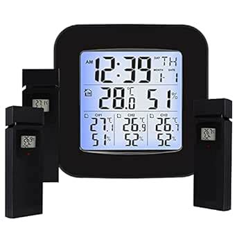 BUYERZONE Wireless Weather Station Thermometer with 3 Indoor Outdoor ...