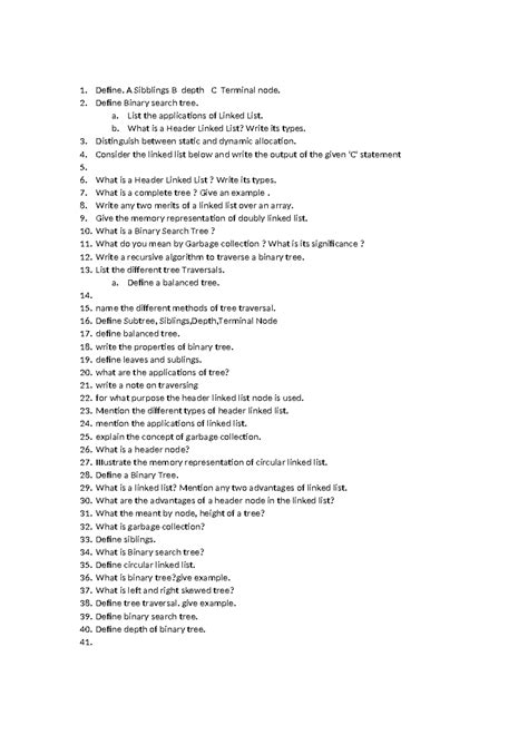 Data structure - trees question bank - Define. A Sibblings B depth C ...