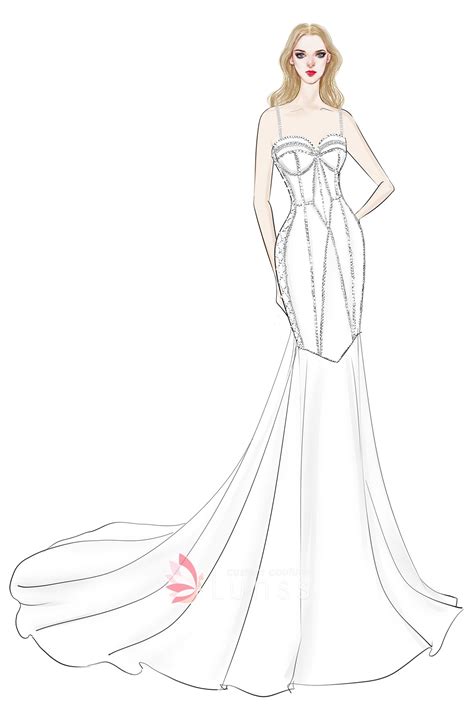 Corset Body-hugging Mermaid Wedding Dress Sketch - Lunss