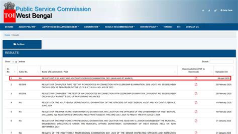 WBPSC Audit and Accounts Service result 2025 released at psc.wb.gov.in ...