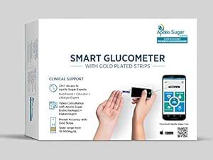 Apollo Sugar Smart Glucometer With 25 Gold Plated Strips And Diabetes ...