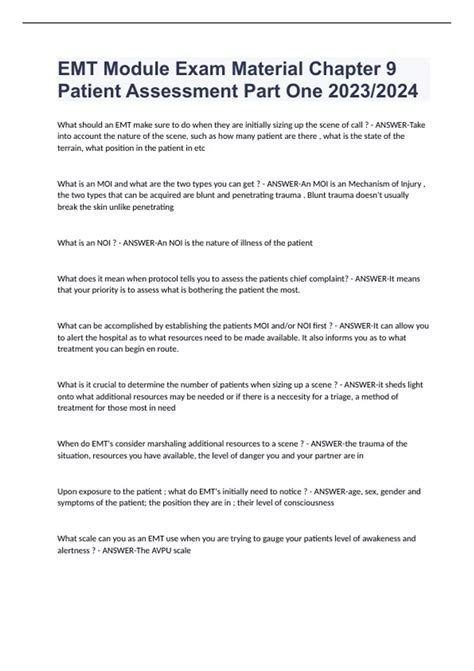 EMT Module Exam Material Chapter 9 Patient Assessment Part One 2023/ ...