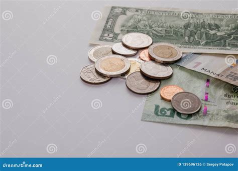 National Currency of Different Countries. Banknotes and Coins Stock ...