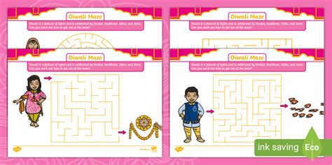 Diwali Maze Activity Worksheets (teacher made) - Twinkl