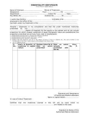 Essentiality Certificate - Blank Fillable Template | Fill Out, Print ...