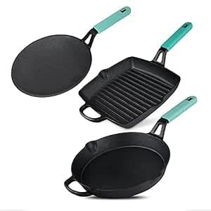 Buy BERGNER Elements Pre-Seasoned Cast Iron 3 Pcs Cookware Set - 27cm ...