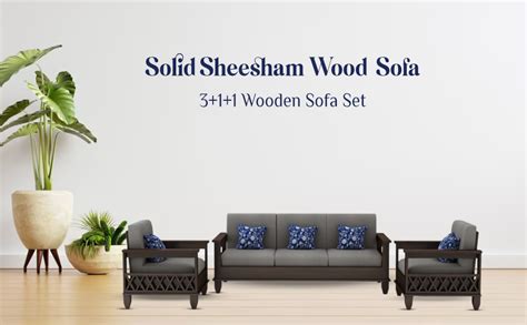 STRATA FURNITURE Solid Sheesham Wood 5 Seater SofaSet for Living Rooms ...