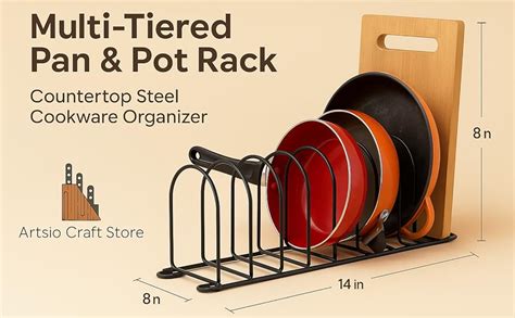 Artsio Craft Store Multi-Tiered Pan & Pot Rack – Countertop Steel ...