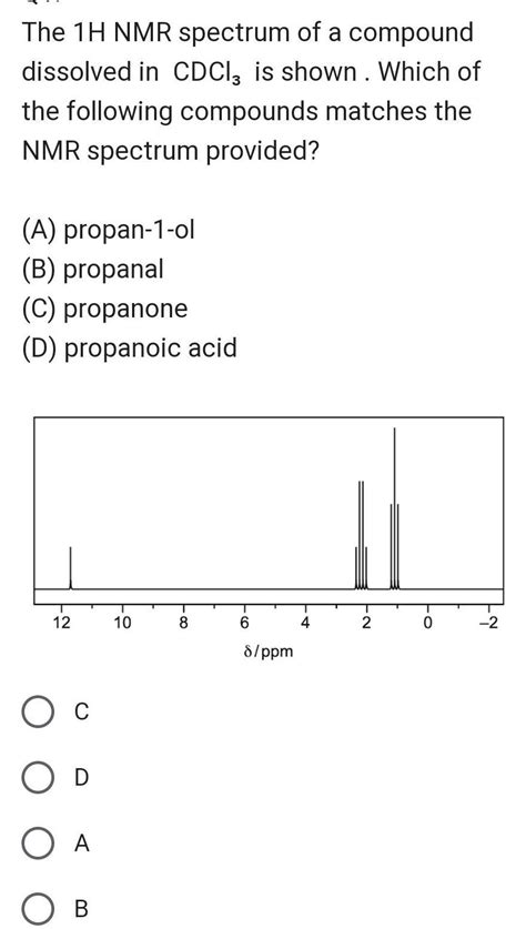 The 1H NMR spectrum of a compound dissolved in CDCl3 is shown. Which of ...