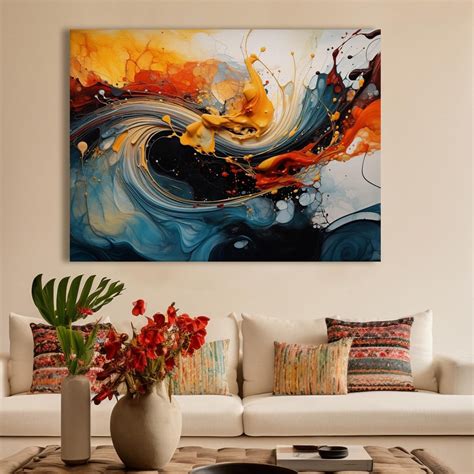 Yin and Yang Abstract Canvas Wall Art (48 x 36 Inches) - Punam Metalcrafts