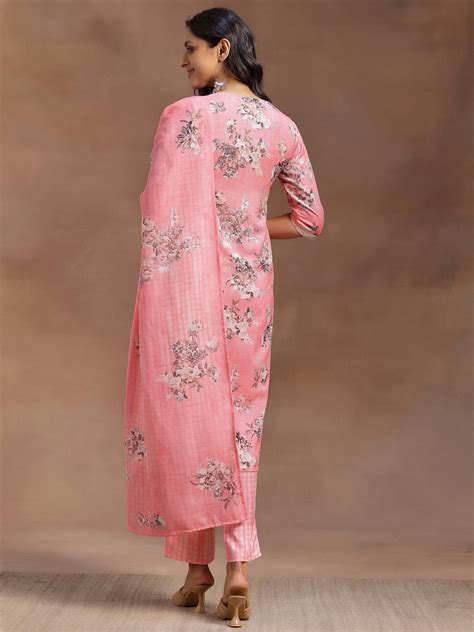Buy Pink Printed Cotton Straight Suit With Dupatta Online at Rs.988 | Libas