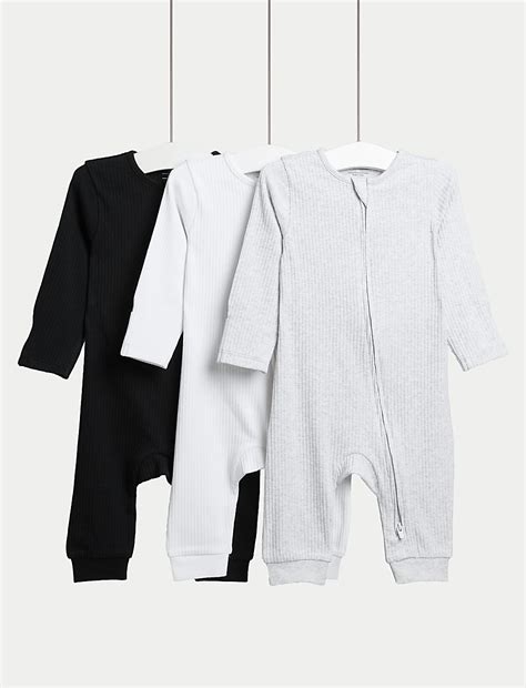 Buy 3pk Cotton Rich Footless Sleepsuits (0-3 Yrs) at Marks & Spencer