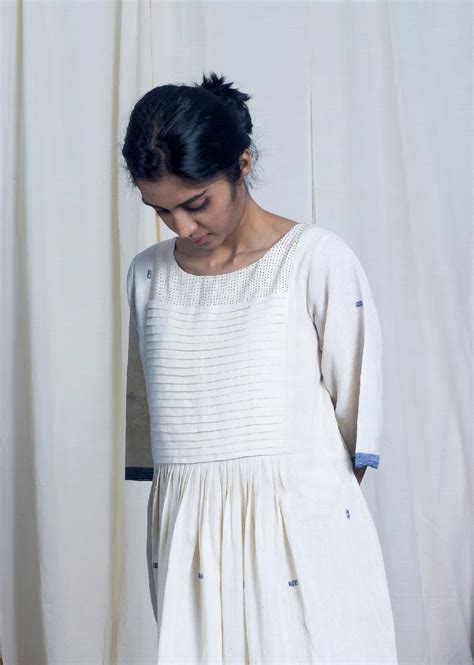 Aguni- kala cotton buti, pleated yoke Dress, buy organic cotton kora ...
