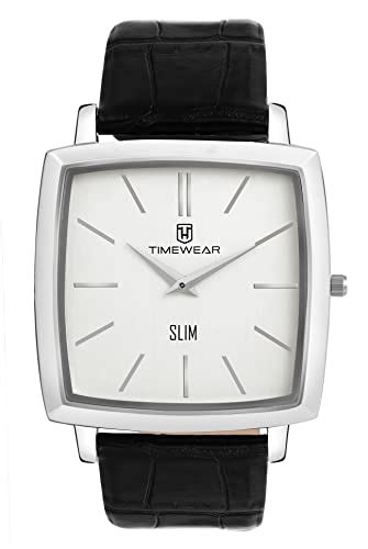 TIMEWEAR Men's Slim Series Two Hands Off-White Dial Leather Strap ...