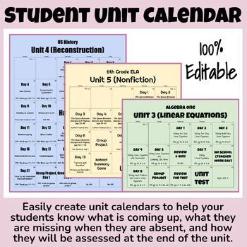 Student Unit Calendar Template (Middle & High School) - 100% Editable