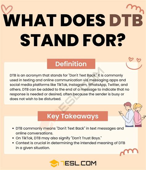 DTB Meaning: What Does DTB Mean in Texting? • 7ESL