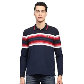 Monte Carlo Mens Striped Navy Blue Collared Neck Full Sleeve T-Shirt ...