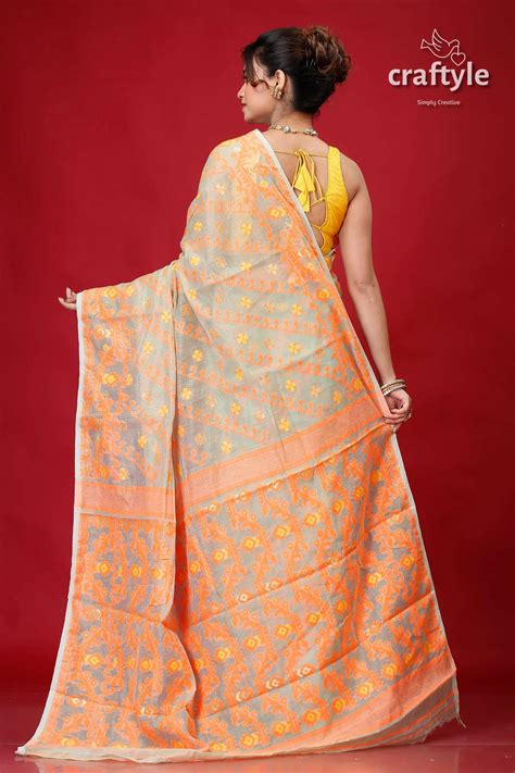 Shadow Green Bengal Handloom Soft Jamdani Saree – Craftyle