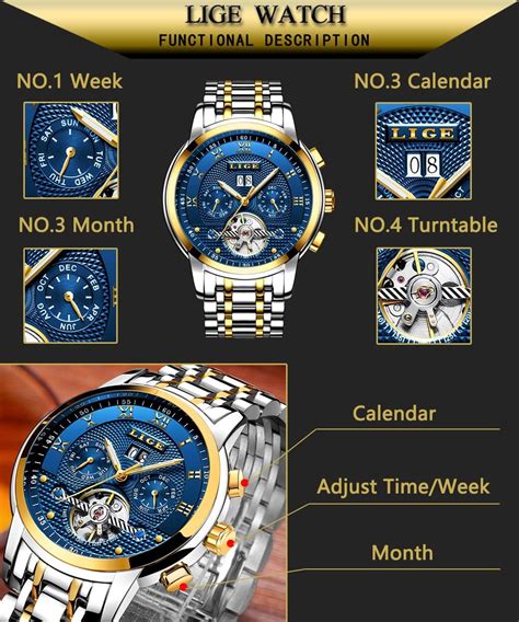 LIGE Men's Luxury Automatic Mechanical Waterproof India | Ubuy