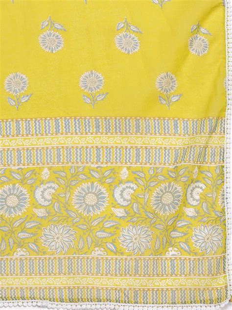 Buy Lime Green Printed Cotton Anarkali Kurti With Sharara & Dupatta ...