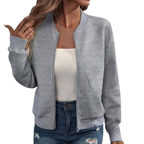 Womens Cropped Bomber Jacket Lightweight Zip Up Jacket No Hood Women ...