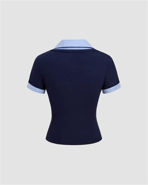 V-Neck Fitted Knit Top in Navy Blue - Littlebox India