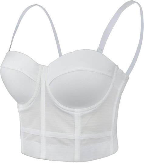 Buy ELLACCI Women's White Mesh Bustier Crop Top Push Up Corset Top ...