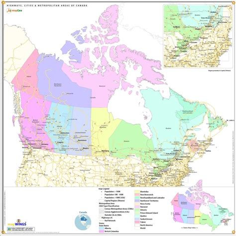 Map of | country: CANADA | on CANVAS with Eyelets | States, Highways ...
