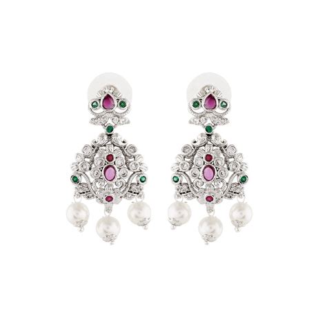 Buy Estele Rhodium Plated CZ Traditional Glory Bridal Earrings with ...