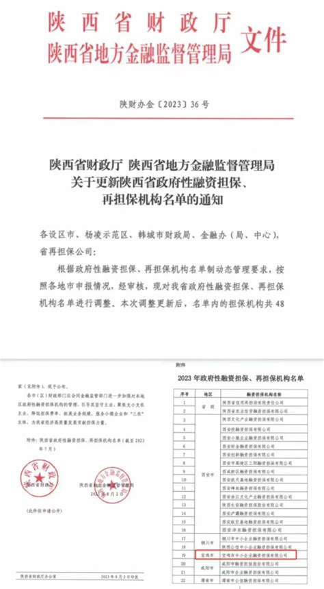 全市唯一 宝鸡市融资担保公司再次入选陕西省政府性融资担保机构名单