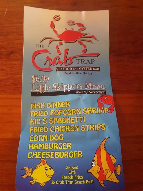 Menu at Crab Trap Perdido Key restaurant, Perdido Key, Perdido Key Dr
