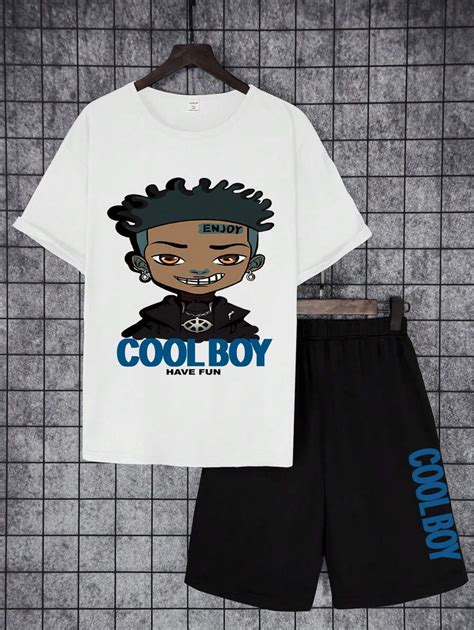 SHEIN Tween Boy Casual Fashionable Letter & Cartoon Printed Short ...