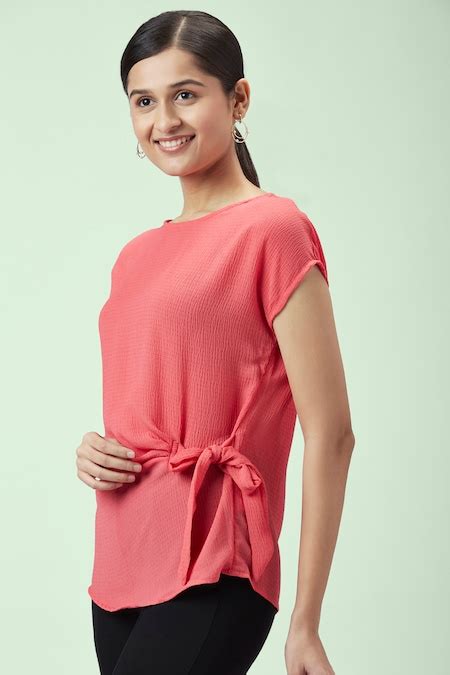 Pink Solid Formal Half Sleeves Round Neck Women Regular Fit Tops ...
