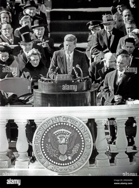 United States President John F. Kennedy delivers his Inaugural Address ...