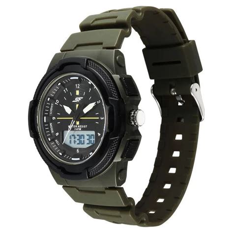 SF Maverick Quartz Digital Ana Digi Black Dial PU Strap Watch For Men ...