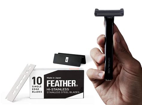 OneBlade Core Single-Blade Safety Razor w/Stand +10 Feather Blades ...