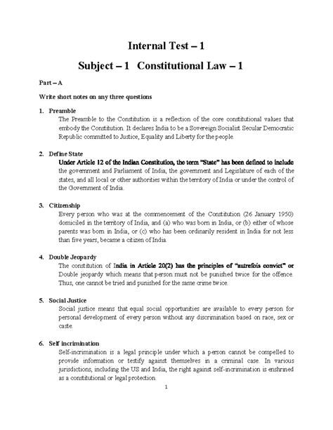 Constitutional Law-1 - LLB 1st Semester Internal test -1 breif notes ...