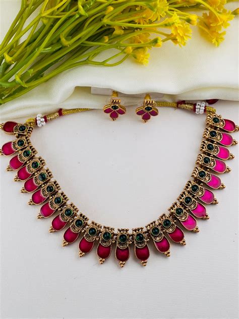 Antique Gold Plated Emerald and Ruby Palaka Necklace. – Mannat Jewelz