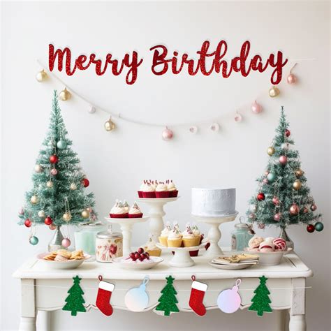Merry Birthday,christmas Happy Birthday Banner,christmas Birthday Party ...