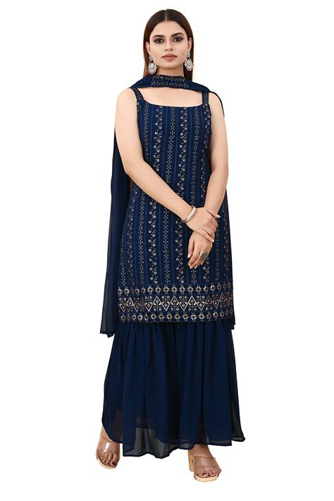 Sashay Boutique Women's Georgette Sequence Work Kurta Sharara with ...