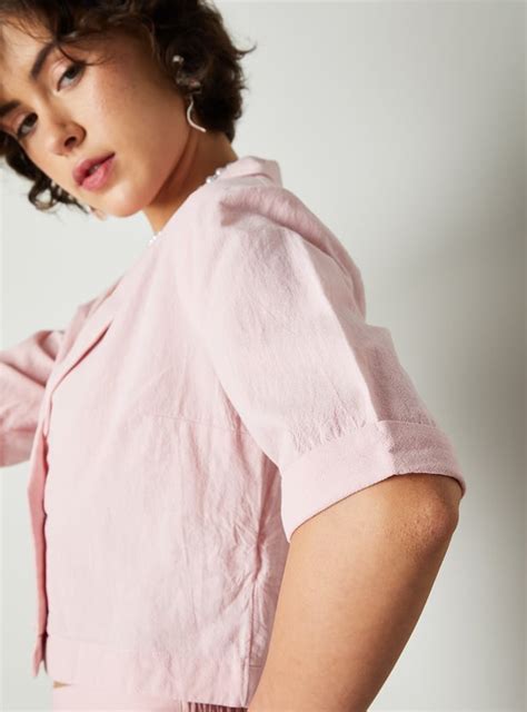 Buy Women Solid Lapel Collar Cropped Top Online at just Rs. 999.0 ...