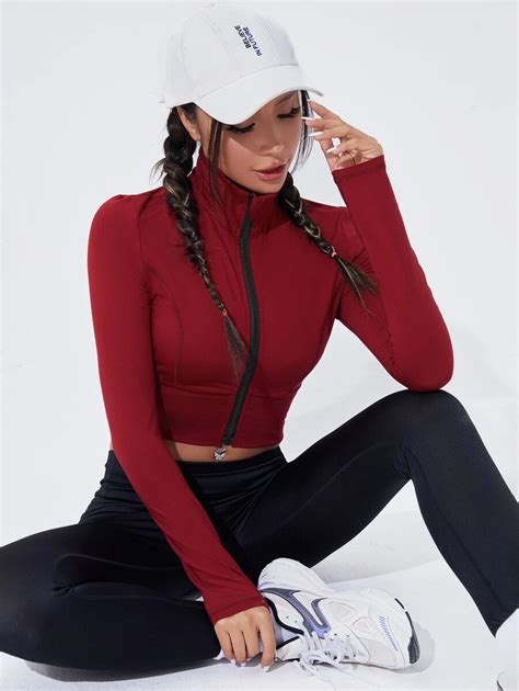Yoga Basic Zip Up Crop Sports Jacket | SHEIN USA