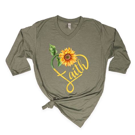 Love in Faith | Faith Sunflower 3/4 Sleeve V-Neck | Christian T-Shirts ...