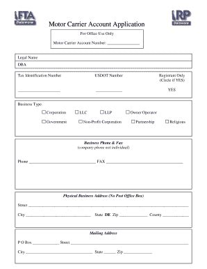 Fillable Online dmv de Motor Carrier New Application Package (IRP ...