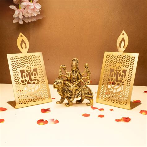 Ekhasa Pure Brass Durga Maa Idol & Tealight Candle Holder | Durga MATA ...