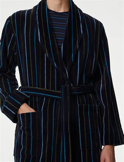 Buy Pure Cotton Velour Striped Dressing Gown at Marks & Spencer