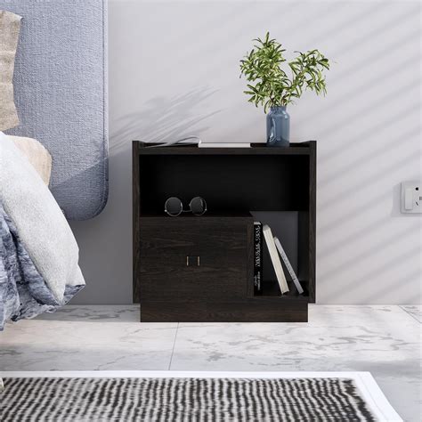 Bniture Bed Side Table for Bedroom 1-Drawer, Bookcase Nightstand Side ...