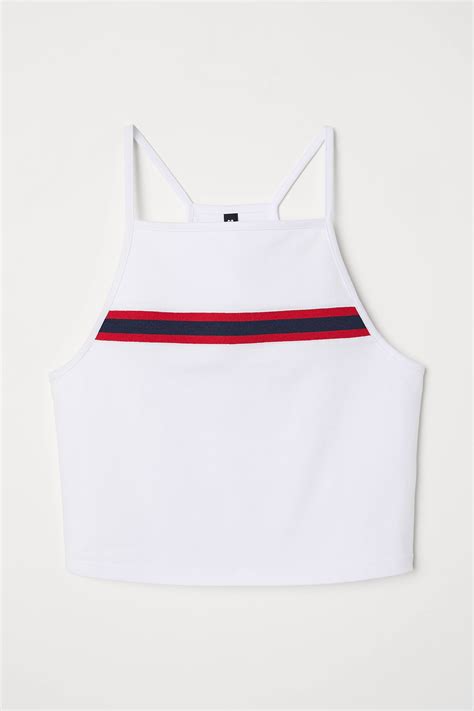 Cropped jersey top - White - Ladies | H&M IN