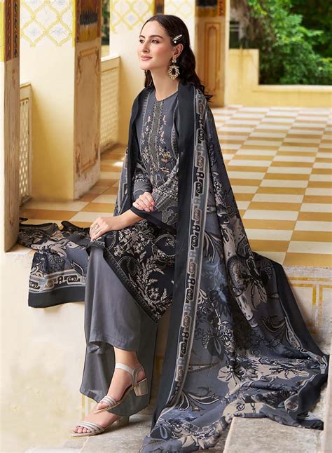 Pakistani Print Unstitched Pure Cotton Suit Material with Embroidery ...